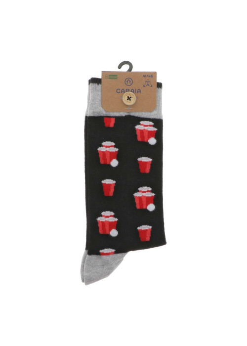 Chaussettes hautes en coton biologique mélangé noires à motif bières