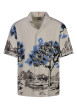 Thumbnail Chemise beige avec paysage imprimé à coupe droite avec un col cubain