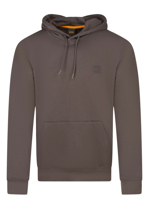 Sweat à capuche en coton marron uni avec une coupe droite et une poche