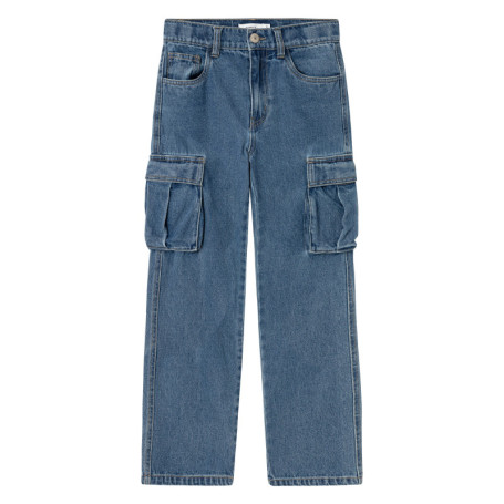 Jean en coton bleu uni avec poches cargo et...