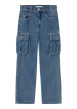 Thumbnail Jean en coton bleu uni avec poches cargo et poches plaquées arrière