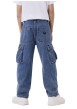 Thumbnail Jean en coton bleu uni avec poches cargo et poches plaquées arrière - Image 3