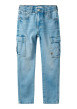 Thumbnail Cargo en coton bleu stone uni avec une coupe slim et une taille mi-haute