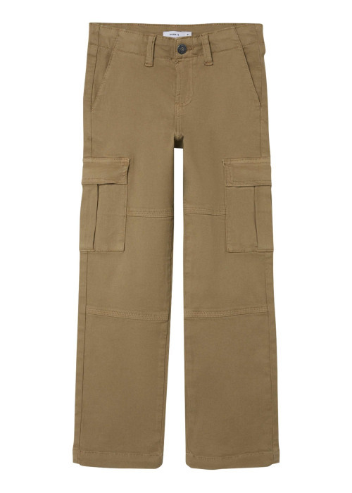 Cargo en coton camel uni avec une coupe regular fit et une taille basse
