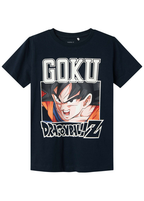 T-shirt en coton bleu marine imprimé à l'avant avec une coupe droite