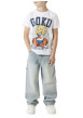 Thumbnail T-shirt en coton blanc imprimé à l'avant avec une coupe droite et un col rond - Image 5