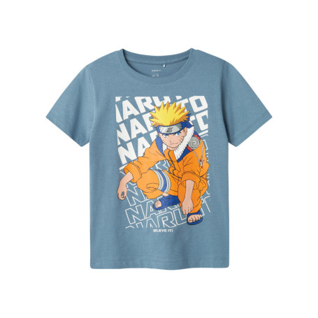T-shirt en coton bleu chiné imprimé à l'avant...
