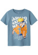 Thumbnail T-shirt en coton bleu chiné imprimé à l'avant avec une coupe droite