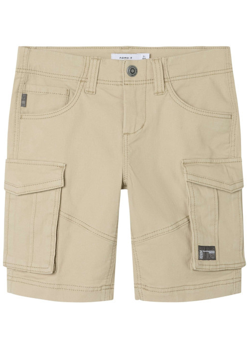 Short cargo en coton beige uni avec une coupe regular fit et une taille basse