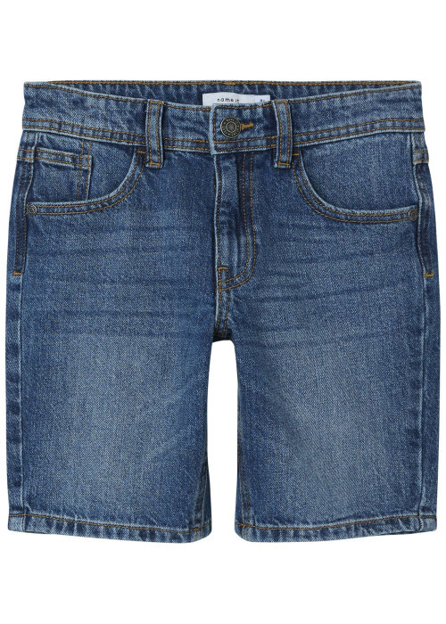 Short denim 5 poches en coton bleu indigo uni avec une coupe regular fit
