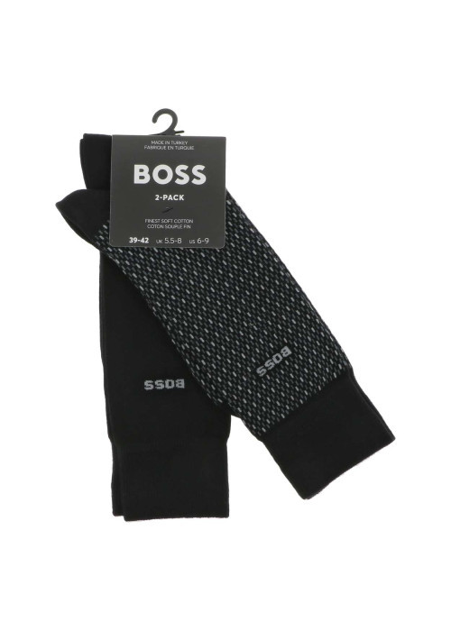 2 paires de chaussettes hautes noires imprimées et logo brodé