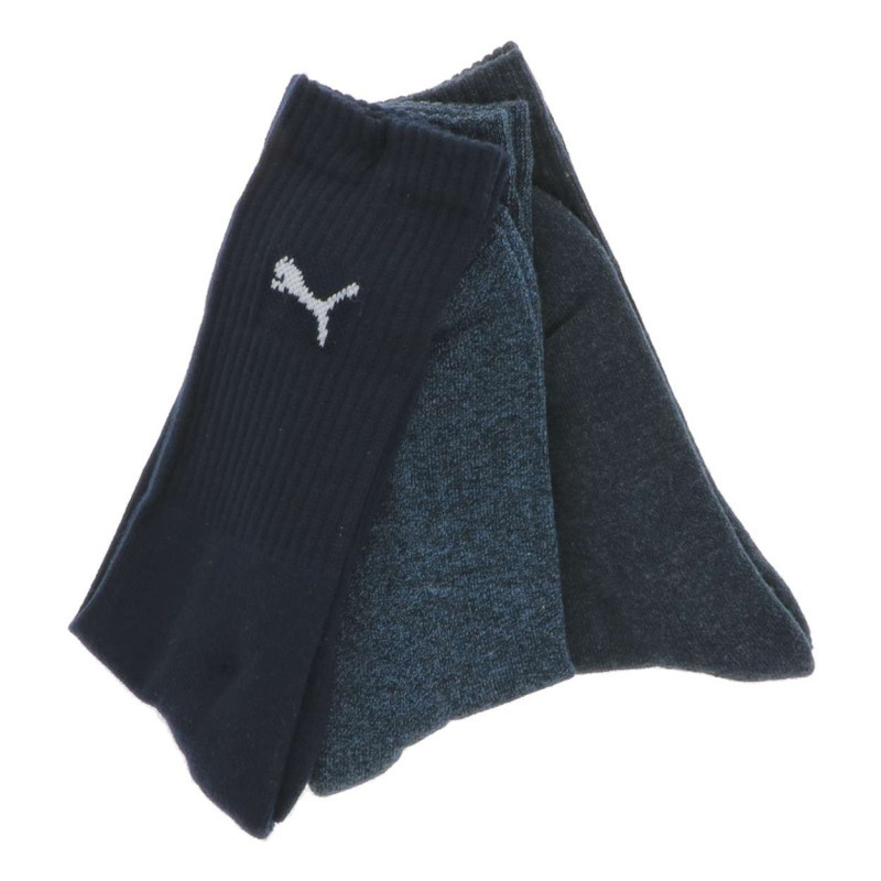 Puma - Lot De 3 Paires De Chaussettes Marine En Coton, Taille Haute Avec Logo Imprimé - Marine