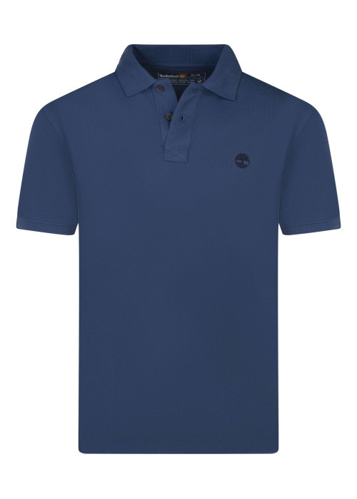 Polo en coton bleu en maille piquée avec une coupe droite et un col à revers