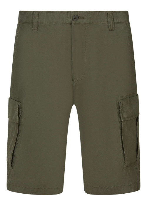 Short cargo en coton mélangé de couleur kaki unie avec une coupe droite