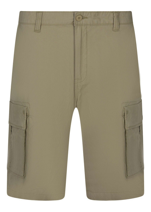 Short cargo en coton mélangé beige uni avec une coupe droite