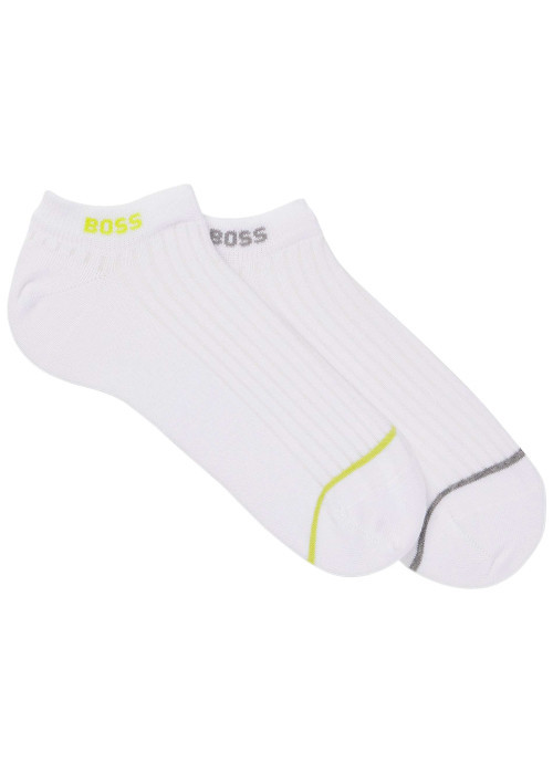 Lot de 2 paires de socquettes en coton mélangé blanches unies avec le logo