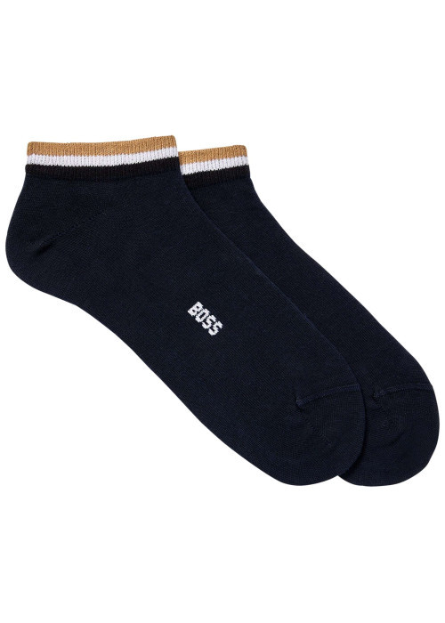 Lot de 2 paires de socquettes en coton mélangé bleues marine unies avec le logo