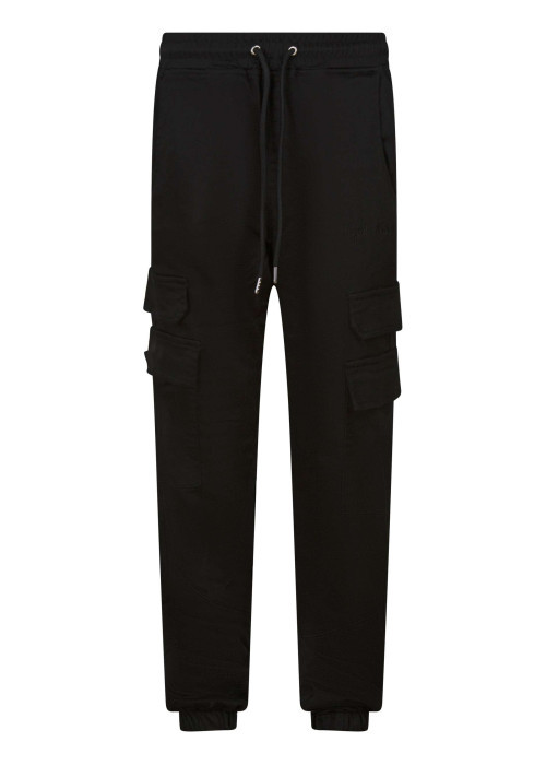 Pantalon cargo noir uni avec une taille élastiquée et une coupe slim