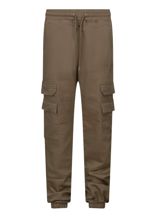 Pantalon cargo sable uni avec une coupe slim et une taille élastiquée