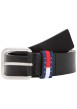 Thumbnail Ceinture en cuir lisse noire unie à boucle carrée argentée et à passant logo
