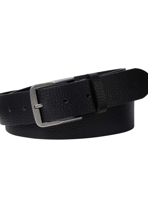 Ceinture noire en cuir de buffle avec boucle argentée