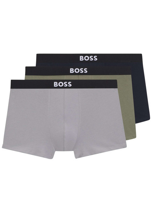 Lot de 3 boxers classiques en coton tricolores unis à ceintures noires