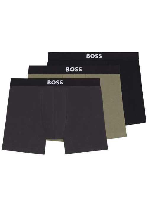 Lot de 3 Boxers long en coton multicolore uni à taille élastiquée