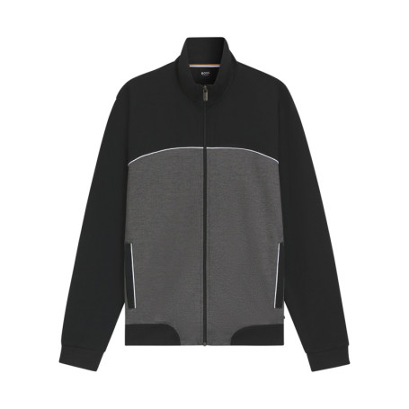 Sweat zippé en coton mélangé noir et gris avec...