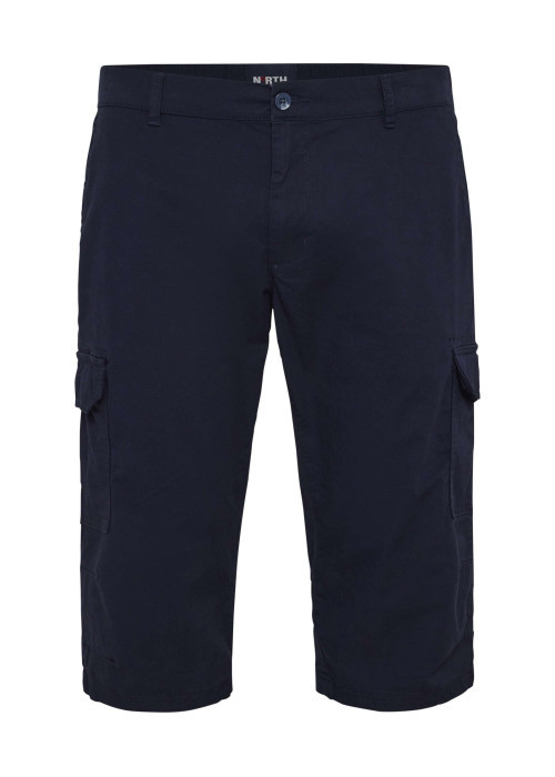 Pantacourt en coton bleu marine uni à taille élastiquée et à coupe slim