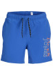 Thumbnail Boxer de bain bleu uni à coupe droite avec cordon de serrage et logo orange