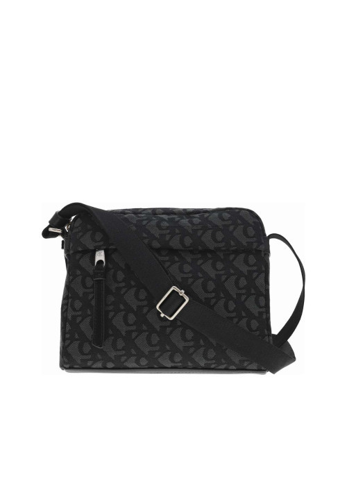 Sacoche noire à imprimé monogrammes avec bandoulière ajustable