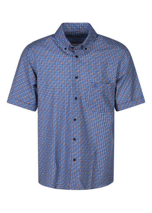 Chemise bleue à coupe droite avec un col américain et manches courtes