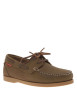 Thumbnail Mocassins bateau en cuir marrons avec des surpiqûres beiges à talon décroché bas - Image 3