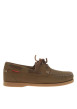 Thumbnail Mocassins bateau en cuir marrons avec des surpiqûres beiges à talon décroché bas