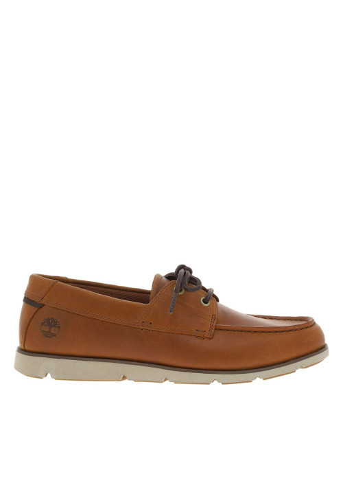 Mocassins en cuir marrons avec le logo à lacets ronds et à semelle plate