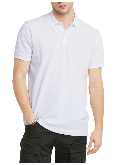 Polo en coton blanc uni avec une coupe droite et un col boutonné