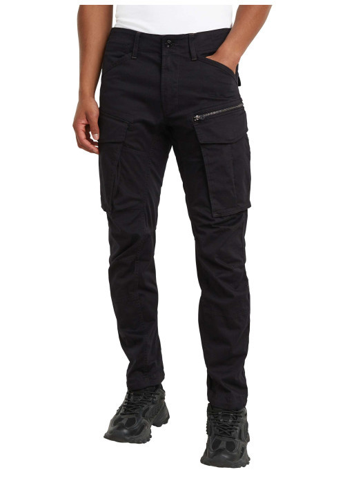 Pantalon 5 Poches en coton noir uni avec une coupe droite et des poches
