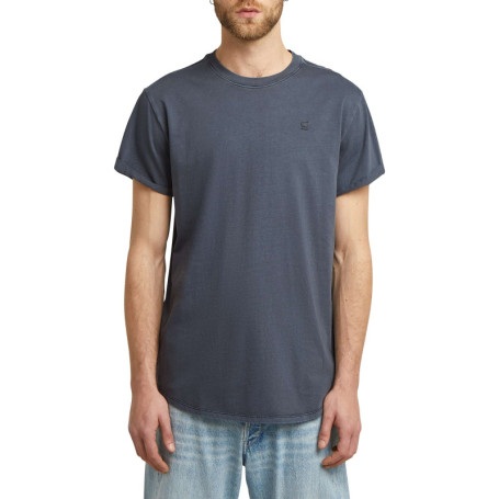 T-shirt en coton bleu uni avec une coupe droite...