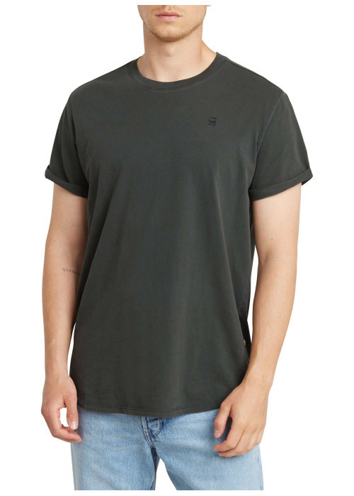 T-shirt en coton noir uni avec un col rond et une coupe droite