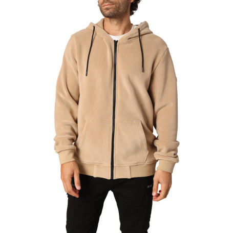 Sweat camel en maille polaire à capuche et...