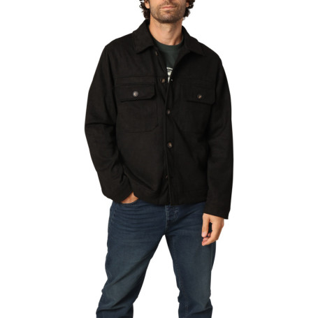 Chemise noire unie à coupe droite avec un col...
