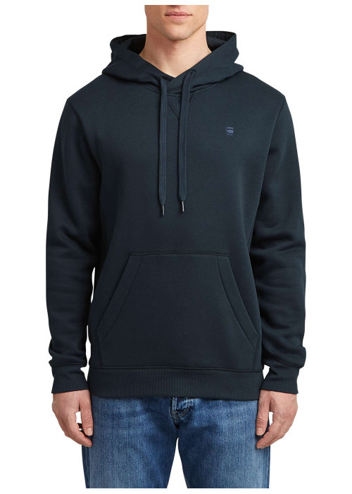 Sweat à capuche marine uni avec une poche kangourou et une coupe droite