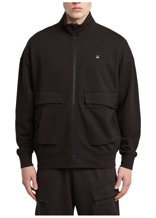 Sweat zippé en coton noir uni avec une coupe droite et un col montant
