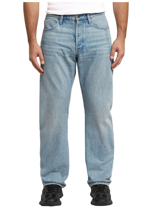 Jean en coton bleu avec des passants à la taille et une coupe droite