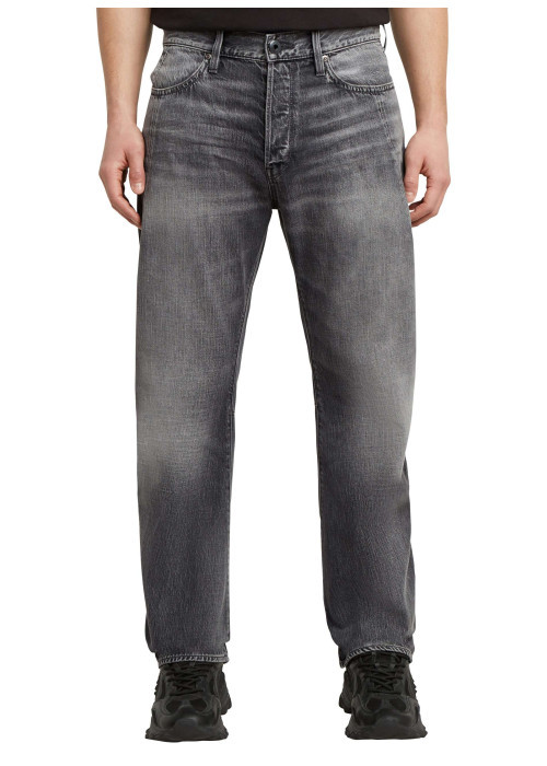 Jean en coton gris avec une coupe droite et des passants à la taille
