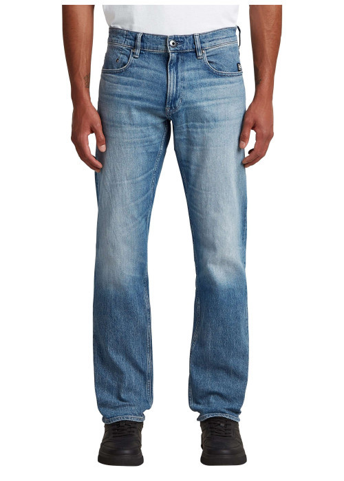 Jean en coton bleu avec une coupe droite et des passants à la taille