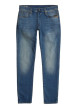 Thumbnail Jean en coton bleu avec une coupe slim et des passants pour ceinture - Image 4