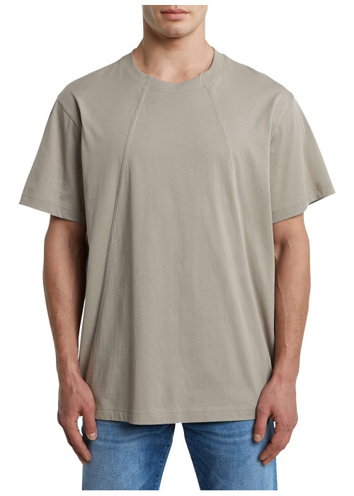 T-shirt en coton gris uni avec une coupe droite et un patch d'authenticité