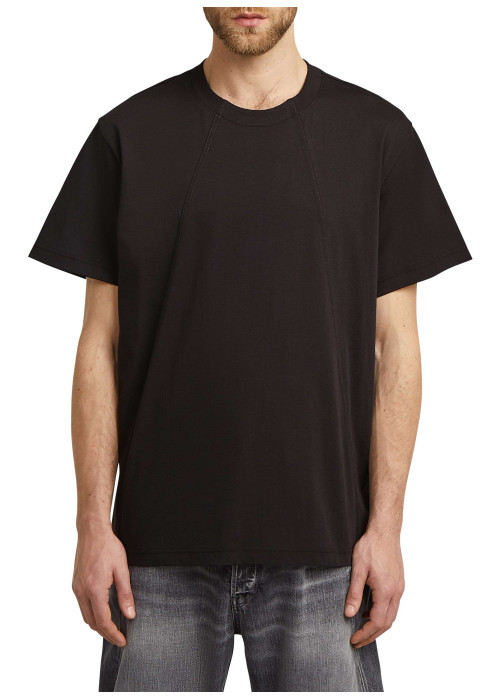 T-shirt en coton noir uni avec un col rond et un patch d'authenticité