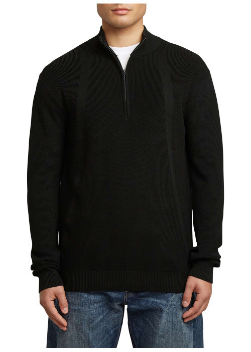 Pull en coton noir uni avec une coupe droite et un col camionneur